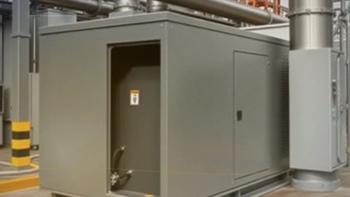 Generator acoustic enclosure installed beside utility equipment