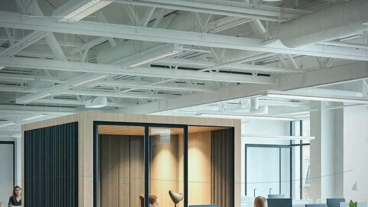 Soundproof office booth for open-plan workspace privacy