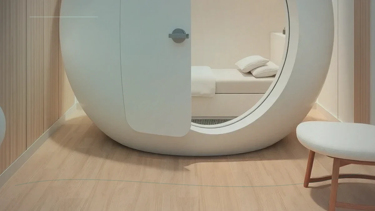Soundproof sleeping pod for rest and wellness areas