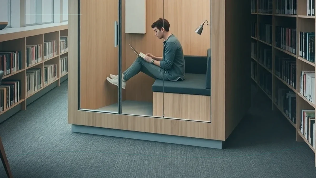 Soundproof study pod for learning and library spaces